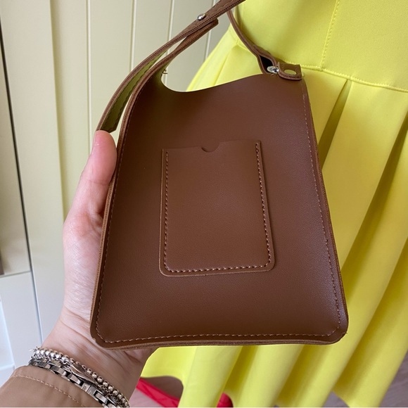 Crossbody Phone Pouch, Brown, Faux Leather, Adjustable, Minimalist, Mini Bag - Picture 6 of 7